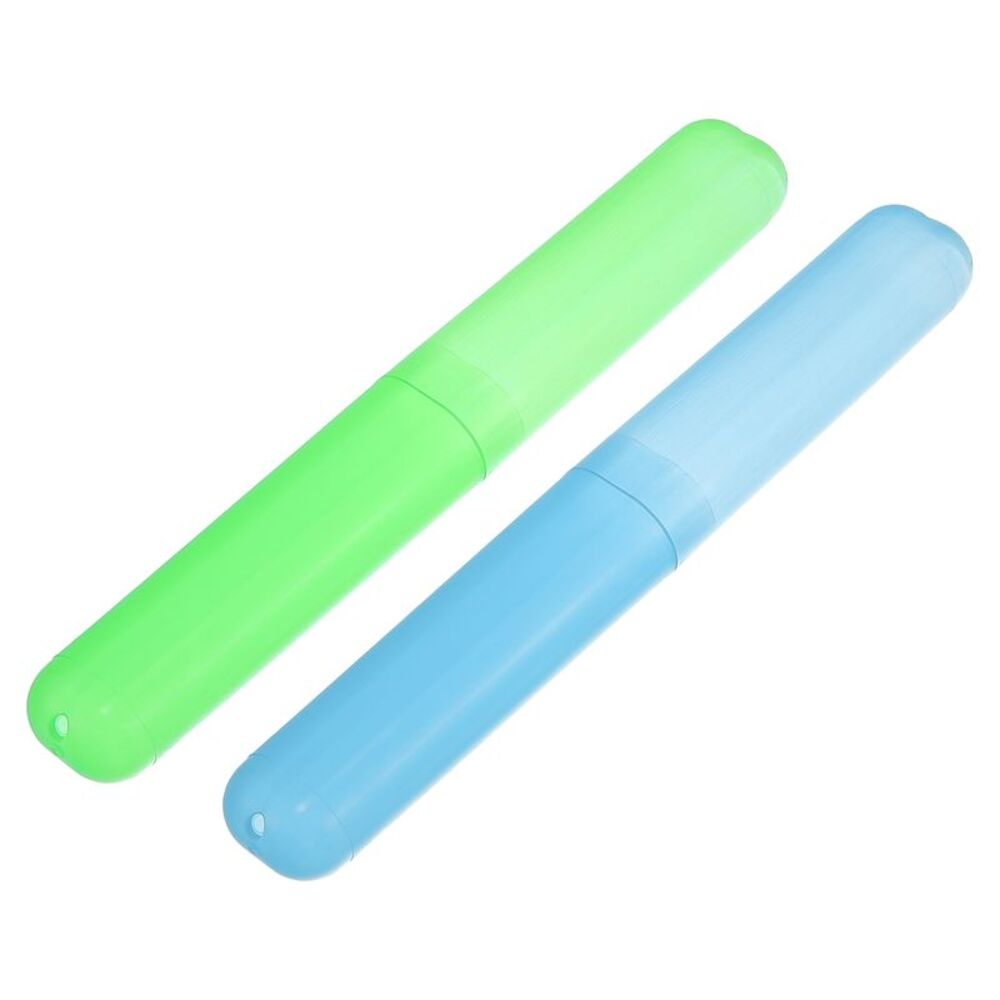 2 Pcs Lightweight Traveling Toothbrush Holders Case Blue Green 7.48"x1.06"
